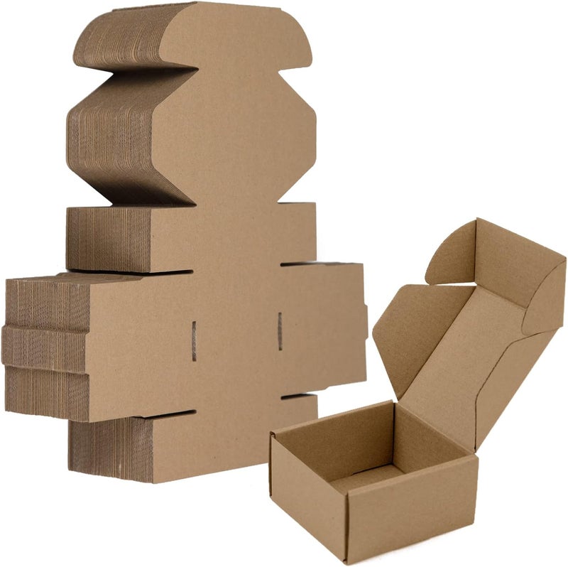 SUNLPH 50 Pack 4x4x2 Inches Small Shipping Boxes, Brown Corrugated Cardboard Boxes, Moving Mailing Packing Box - Image 1